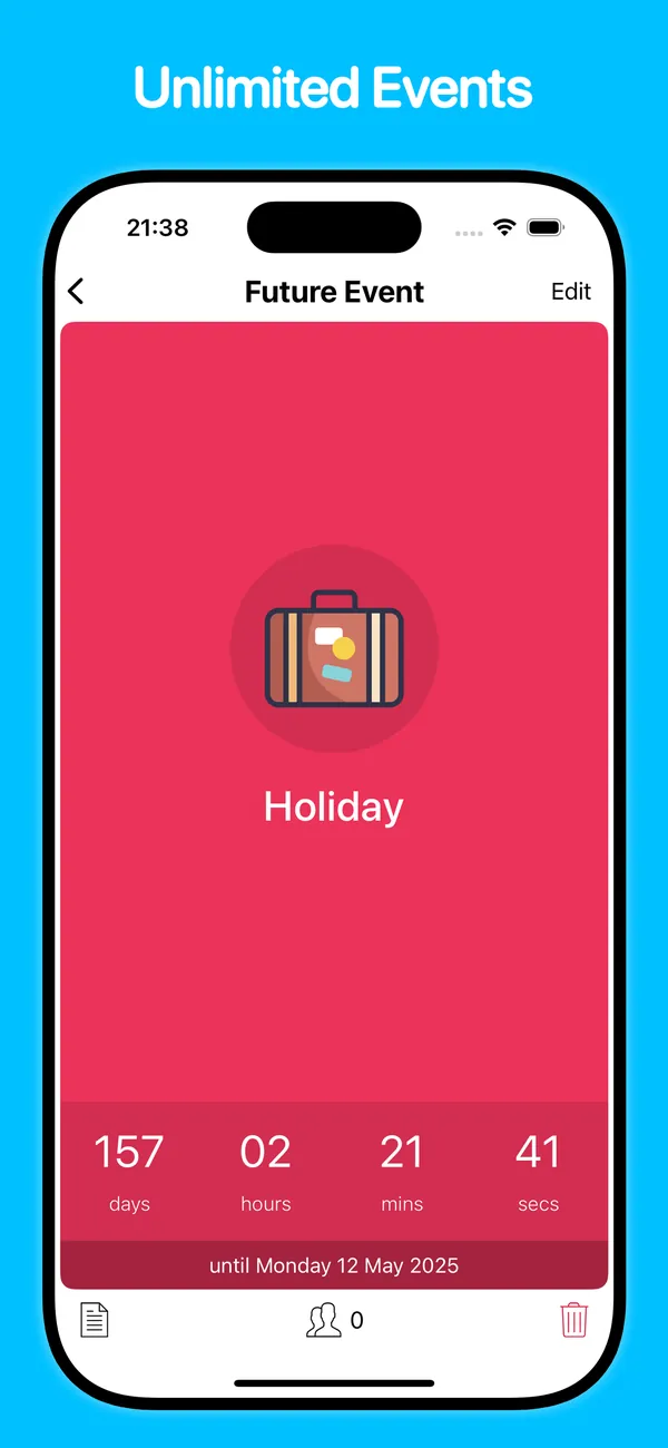 A single event countdown counting days, hours, minutes and seconds